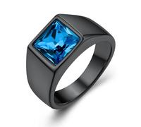 GoldChic Jewelry - Anello da donna in argento con sigillo di cristallo, anello da mignolo personalizzato in acciaio inossidabile con topazio blu e onxy nero, 13, Acciaio inossidabile, Zaffiro