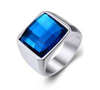 GoldChic Jewelry - Anello da donna in argento con sigillo di cristallo, anello da mignolo personalizzato in acciaio inossidabile con topazio blu e onxy nero, 14, Pietre preziose, acciaio inossidabile