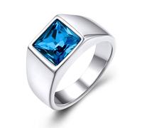 GoldChic Jewelry - Anello da donna in argento con sigillo di cristallo, anello da mignolo personalizzato in acciaio inossidabile con topazio blu e onxy nero, 6 UK, Acciaio inossidabile, Zaffiro
