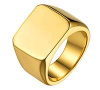 GoldChic JEWELRY Anello Uomo Oro con Sigillo Semplice Quadrato In Acciaio Inossidabile, Anello Uomo Sovrano In Acciaio Inossidabile Per Rockstar Taglia 20