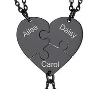 GoldChic JEWELRY Collana Puzzle 3 pezzi Incisione con Nome Collane Cuore Diviso Inciso 3 Pezzi Personalizzati, Collane Puzzle Neri Migliori Collane Amiche Per 3 Collana Donna Nera