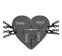 GoldChic JEWELRY Collane Puzzle Cuore 4 Pezzi, Collana BFF Cuore con Incisione dei Nomi Collana Con Ciondolo Di Amicizia Set Di Gioielli Per Famiglie Collana Nera Donna