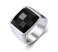 GoldChic Misura 22 Ossidiana 15MM Anello Uomo Argento Pietra Alta Trasparenza Intarsio 3D Tagliato a Diamante Anello Acciaio