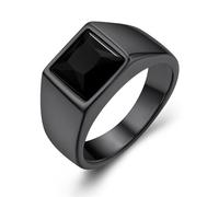 GoldChic Misura 22 Ossidiana 8MM Anello Uomo Nero Pietra Alta Trasparenza Intarsio 3D Tagliato a Diamante Anello Acciaio