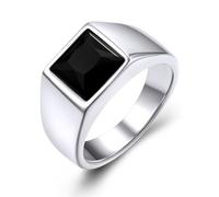 GoldChic Misura 27 Ossidiana 8MM Anello Uomo Argento Pietra Alta Trasparenza Intarsio 3D Tagliato a Diamante Anello Acciaio