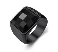 GoldChic Misura 32 Ossidiana 15MM Anello Uomo Nero Pietra Alta Trasparenza Intarsio 3D Tagliato a Diamante Anello Acciaio