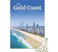 GoldCoastTravelPoster 1000 Pezzi Cartone Resistente Puzzle Classico Fans Per Ragazzi 12-18 Anni Sollievo Dello Stress Decorazione Murale 70x50cm/1000pcs