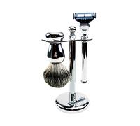 Golddachs - Porta rasoio/pennello da barba in metallo, 100% setole di puro tasso