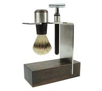 Golddachs - Set da barba con pennello da barba (100% capelli da riempire) e rasoio classico, in legno wengé e acciaio INOX, confezione da 1 (1 x 2 pezzi)
