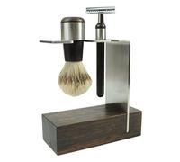 Golddachs - Set da barba con pennello da barba (100% punta d'argento) e rasoio classico, in legno wengé e acciaio INOX, confezione da 1 (1 x 2 pezzi)