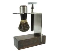 Golddachs - Set da barba con pennello da barba (100% setole di tasso) e rasoio classico, in legno wengé e acciaio INOX, confezione da 1 (1 x 2 pezzi)