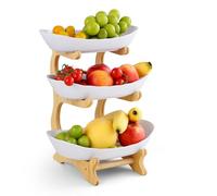 Goldeluxe Alzata 3 Livelli - Ciotola Per Frutta A 3 Piani In Plastica Premium Con Supporto In Bambù, Vassoio Per Frutta, Torte, Snack & Dolci