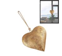 Golden Antique Finish And Heart Bell - Vintage Metal Heairt Wall Art | Metal Heart Walll Decor | Rustic Hanging Heiart with Bell, Handmade Iron Craft, Indoor Outdoor Wall Hanging Accent, Boho Style