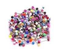 Golden Beads 20 piercing per lingua in acciaio chirurgico, con sfera mista, 15mm, Plastica