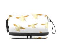 Golden Bee Patten su sfondo bianco, a doppio strato, per donne e ragazze, trousse da viaggio per trucchi, pratica borsa organizer con scomparto per pennelli, Multi, 27x15x14 cm/10.6x5.9x5.5 in, Beauty