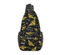 Golden Bees Sling Bag Crossbody Shoulder Backpack Honey Bee with Queen Crown Sfondo oro e nero Borsa sul petto Simpatiche volanti Stampa di insetti Borsa sportiva Viaggio Escursionismo Zainetto pe