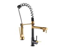 Golden Black A Kitchen Faucet Miscelatore monoblocco per acqua calda e fredda con spruzzatore estraibile Costruzione in ottone Beccucci girevoli Supporto da banco Design elegante.