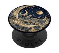 Golden Blue Crescent Moon Celestial Aesthetic Chic Boho PopSockets PopGrip Adesivo