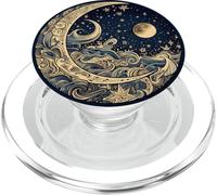 Golden Blue Crescent Moon Celestial Aesthetic Chic Boho PopSockets PopGrip per MagSafe