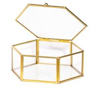 GOLDEN BOX Scatola vetro esagonale bordi oro 16x6 cm BOMBONIERA 1FQG