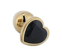 Golden Butt Plug con cristallo a forma di cuore Bump, Anal Plug Set (Small-28mm, Mid-34mm, Large-40mm) Buttplug Metal Anali Plug Giocattoli del sesso per le donne Uomini (nero, M)