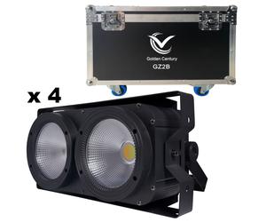GOLDEN CENTURY GZ2B WARM+COLD WHITE BLINDER LED 2 x 100 WATT WARM WHITE DMX - AUTO - MASTER SLAVE - AUTO - SOUND ACTIVE 4 PEZZI + CASE