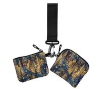 Golden Christmas Tree - Portafoglio doppio da donna, per biglietti da visita, sottile, piatto, con cerniera, con cinturino da polso, per donna, confezione da 2, Albero di Natale dorato, 1 size, Casual