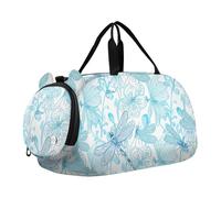 Golden Deer Abeti Bianco Carry on Duffel per Ragazzi Weekend Duffel Pernottamento Ragazze Duffle Borse da Viaggio con Tracolla, Libellule Floreale Blu Bianco, classico