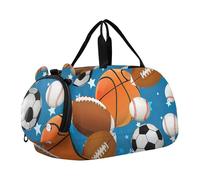 Golden Deer Abeti Bianco Carry on Duffel per Ragazzi Weekend Duffel Pernottamento Ragazze Duffle Borse da Viaggio con Tracolla, Sport Palloni da basket calcio blu, classico