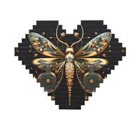 Golden Delicata Libellula su Sfondo Nero Stampa Building Brick Block Puzzle - Puzzle a forma di cuore Immagini, Puzzle in legno Picture Jigsaw