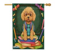 Golden Doodle Cane Matite Libri Bandiere Casa 71 x 101 Pollici Doppio Lato per Esterno, Rientro a Scuola Cucciolo Standard Verticale Tela Home Flag, Fun Class Front Yard Backyard Stampa Bandiera