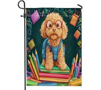 Golden Doodle Dog Matite Libri Cortile Cortile Giardino Bandiere Verticali da Giardino 12x18 Double Face per Esterno, Back to School Puppy Home Print Flag, Fun Class Home Outdoor Pattern Flag