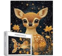 Golden Fawn Deer Baby Starry Night Puzzle 1000 pezzi Ricamo Art Flowers Puzzle fai da te colorati per la decorazione della casa Regali Puzzle Famiglia Perfetto per serate di gioco
