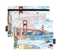 Golden Gate Bridge Raccoglitore Pocket Cartelle Morbido Astuccio per 3 Anelli Cartella con Cerniera per Bambini Contenitore di Immagazzinaggio