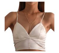 Golden geometric tassel beads are simple metal double-layer long chain necklaces and party jewelry gifts for women(Gold-02)