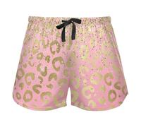 Golden Glitter Pink Leopard Print Pajama Bottoms for Women, Elastic Waist Drawstring Lounge Pantaloncini Yoga,XL