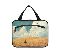 Golden Grain Field Illustrazione Hanging Borse da viaggio per articoli da toeletta con gancio, Designer Cute Hanging Toiletry Bag per le donne Must Hotel cartera para maquillaje L