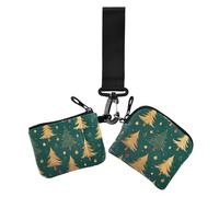 Golden Green Christmas Tree - Portamonete da donna, sottile, portatile, con tasca con cerniera, per uso quotidiano, 2 pezzi, Albero di Natale verde dorato, 1 size, Casual