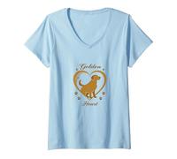 Golden Heart Golden Retriever Love Paw Prints Dog Lovers Maglietta con Collo a V, Donna, Celeste, M