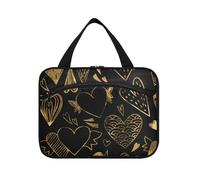 Golden Heart Happy Valentine Hanging Travel Toiletry Bag per gli uomini con gancio, Designer Necessities Tote Bag per Cruise Travel Gym Porta cosmeticos Mujer para cartera L