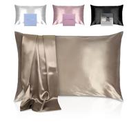 GOLDEN HOUR Federa in 100% seta di gelso per capelli e pelle - Queen Size - Federa in vera seta 22 momme con chiusura a cerniera, pronta per confezione regalo - Beige Oro