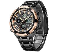 GOLDEN HOUR lusso in acciaio inox analogico digitale orologi per uomo sport all'aperto impermeabile grande orologio da polso pesante Oro rosa e nero.