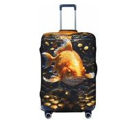 Golden Koi And Treasure - Copribagagli da viaggio, elastico, per valigie, 45-81 cm, Nero , L