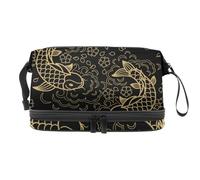 Golden Koi Carp Fish - Trousse a doppio strato, per donne e ragazze, trousse da viaggio per trucchi, pratica borsa organizer con scomparto per pennelli, Multi, 27x15x14 cm/10.6x5.9x5.5 in, Beauty case