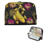 Golden Koi Fish Storage Pencil Bags Zipper Pencil Case Large Pencil Pouch Boys Pen Bags Teen Girls Fun Art Stationery Kids Organizer School Supply