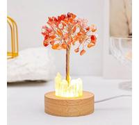 Golden Lamp of Wealth - Citrine Tree, Natural Crystal Tree Night Light, USB Plug Night Light with Wooden Base, Wealth Lamp Natural Crystal, for Office, Living Room, Bedroom (Carnelian)