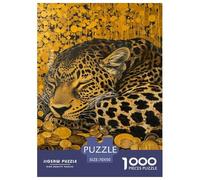 Golden Leopard Puzzle 1000 Pezzi Moneta d'oro Puzzle Gioco Intelligenza Decorazione Della Parete Della Casa Cartone 100% Riciclato per Adulti E Bambini Oltre I 14 Anni 70x50cm/1000pcs