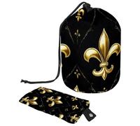 Golden Little Fleur De Lis - Trousse da viaggio per cosmetici, da donna, pieghevole, con coulisse, da viaggio, borsa da toilette portatile, Piccolo Fleur De Lis dorato,