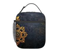 Golden mandala nero Il mandala è un simbolo di equilibrio e armonia. È una borsa termica per il pranzo per uomo e donna, grande, portatile, impermeabile, riutilizzabile, termica, con tasche per