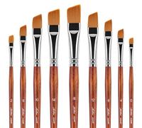 Golden Maple Set di 9 pennelli angolari, con punta obliqua, setole in nylon, manico corto, set di pennelli professionali per pittura acrilica, acquerello, guazzo e pittura ad olio, bronzo